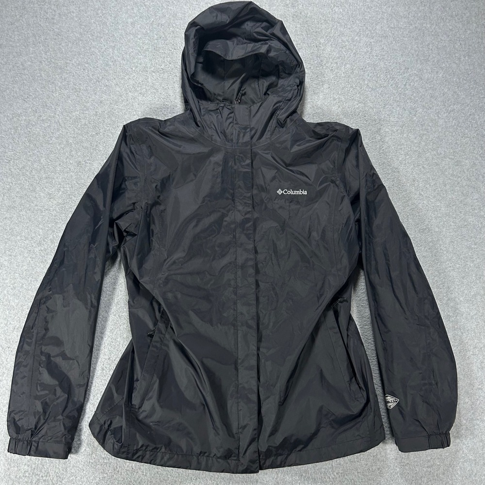 Columbia Rain Jacket Omni-Tech Women XL Black Hiking Rainwear